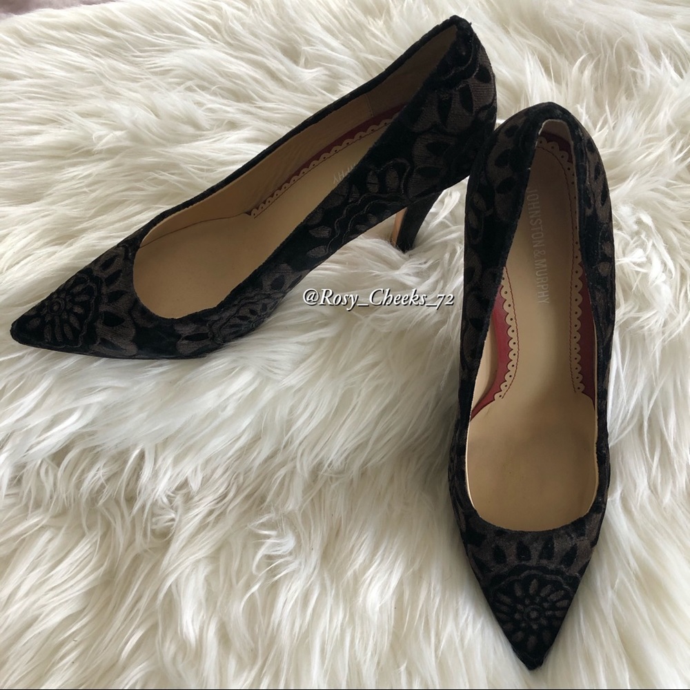 Johnston & Murphy Black Floral Heels
